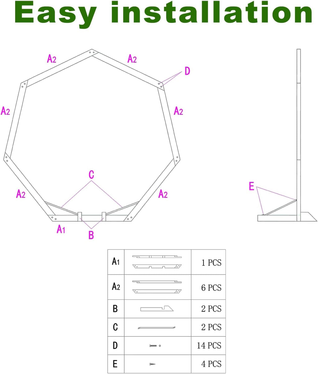7FT Wedding Arch, Heptagonal Wood Arch for Wedding Ceremony, Arbor Backdrop Stand for Garden Parties, Indoor, Outdoor, Wooden Arbor Rustic Farmhouse Theme