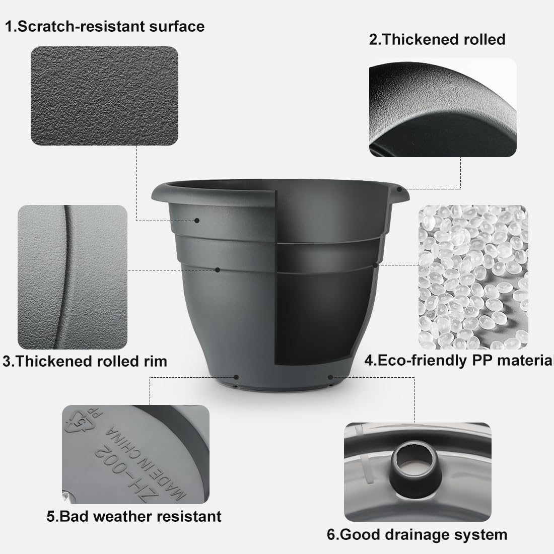 3-Pack Jumbo 15.7 Inch Planters with Rolling Saucers & Drainage – Large Flower Pots for Indoor/Outdoor, Heavy-Duty Moving Trays, Fits Tall Plants (Set of 3, Black)