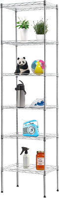 PayLessHere 6-Tier Adjustable Metal Storage Shelves - Max Load Capacity 600 lbs - Easy Assembly - 12" W x 17" D x 64" H NSF Certified - Versatile for Various Uses,Chrome