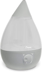 Crane Ultrasonic Teardrop Cool Mist Humidifier, Large 1 Gal Tank, Automatic Shut-Off, Baby Humidifiers for Nursery and Bedroom, Grey