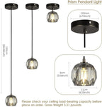 Crystal Pendant Light Fixture, Modern Black Pendant Light Kitchen Lighting, Small Crystal Pendant Island Hanging Light for Kitchen Dining Room