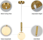 Modern Hanging Light Fixture Pendant Lighting for Kitchen Island Mid Century Gold Pendant Lights with Globe Milky White Glass Pendant Light for Bedroom Bathroom Entryway (1 Pack)
