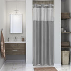 Stall No Hook Shower Curtain with Snap-in Fabric Liner Set,Waffle Weave Shower Curtains for Bathroom,Hotel Luxury Decor Bathroom Curtain Set,Waterproof & Washable,Grey,36Wx74H