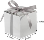 COTOPHER 60pcs Small Gift Boxes, Favor Boxes 2x2x2 inches Paper Gift Boxes with Ribbons Candy Box for Wedding Favors Baby Shower Bridal Shower Birthday Party (60 Metallic Silver)