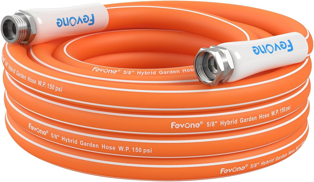 Fevone 25 ft x 5/8" Heavy Duty Garden Hose, Drinking Water Safe, Flexible & Kink-Free Hybrid Polymer Water Hose, Lightweight Outdoor Hose with 3/4" Solid Aluminum Fittings