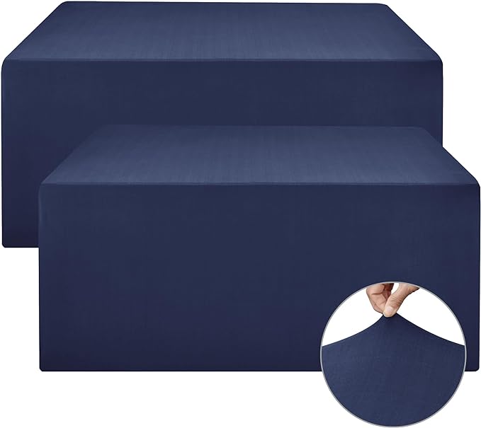 Nasitos Fitted Table Covers Stretch Spandex - 72 x 30 Inch - 2 Pack Navy Rectangle Table Clothes for 6 Foot Folding Tables, Wrinkle Resistant Tablecloths for Parties, Trade Show, Craft Show, Birthday