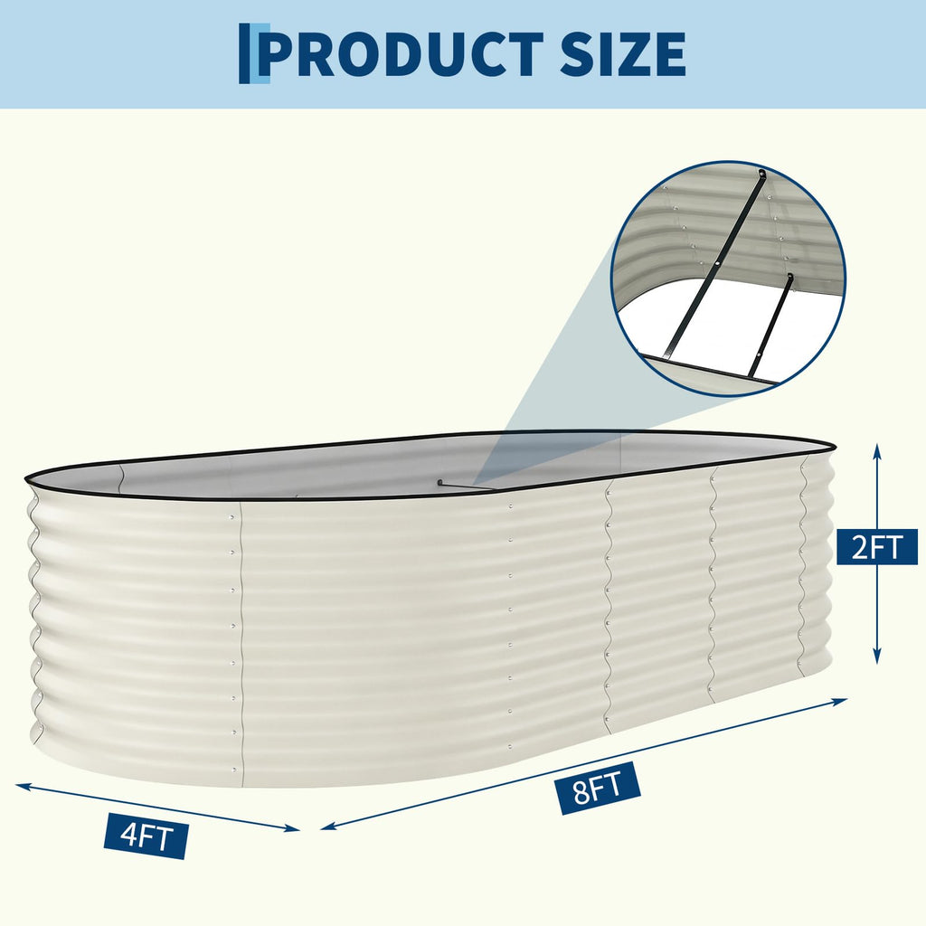 Garvee 2 Pack 8x4x2ft Galvanized Raised Garden Bed, Oval Metal Planter Box