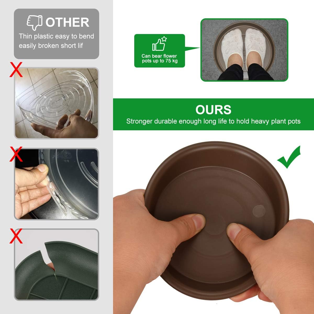 TITE Plant Saucer 16 inch,Heavy Large Planter Durable Thicker Plastic Plant Trays for Indoors and Outdoor,Plant Saucer Drip Trays,Brown (16 inch,Brown) Pack of 3