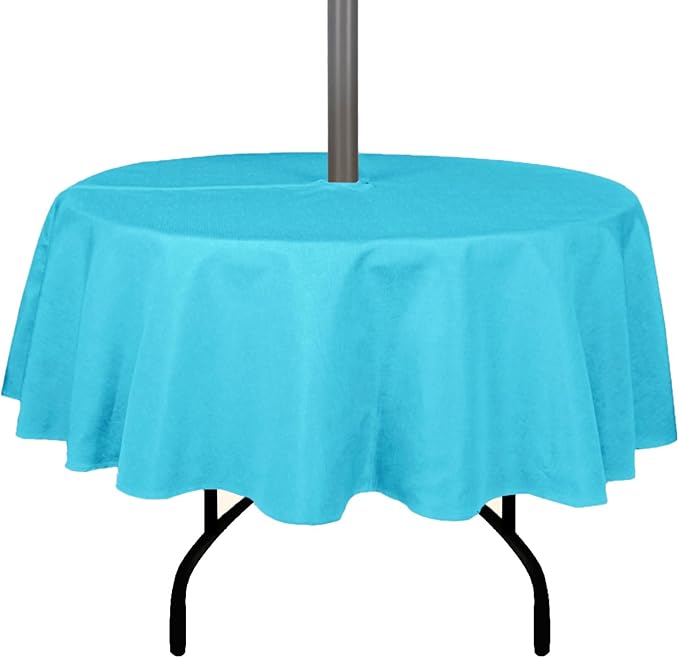 Outdoor Tablecloth Wrinkle-Free Stain Resistant Waterproof Polyester Fabric Table Cover with Zipper Umbrella Hole for Picnic/Party/Dinner/Patio Garden(60inch Round,Zippered,Aqua)