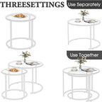 aboxoo White Nesting Glass Table Set of 2, Small Glass Round Nesting Tables for Living Room Bedroom, Accent Tea Table with Metal Frame Modern Industrial Simple