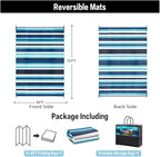 Outdoor Waterproof Rug 9'x12' Plastic Straw Rugs Washable Reversible Floor Mat Blue Stripe Carpet for Camping RV Deck Entryance Porch Picnic Balcony Beach Backyard