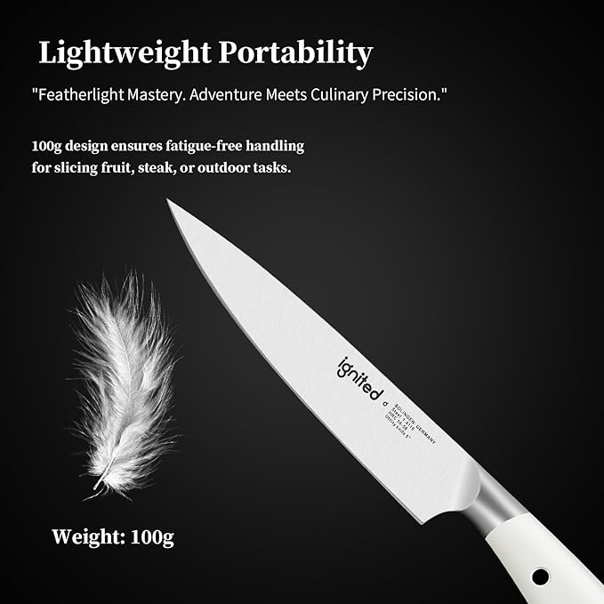 5 inch Paring Knife, German 1.4116 Stainless Steel Fruit Vegetable Peeling Knives, Ivory White Handle, Razor Sharp Small Kitchen Knife with Gift Box