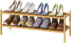 Long Shoe Rack, 2-Tier Bamboo Wood Shoe Rack, Stackable for Closet, Entryway & Hallway