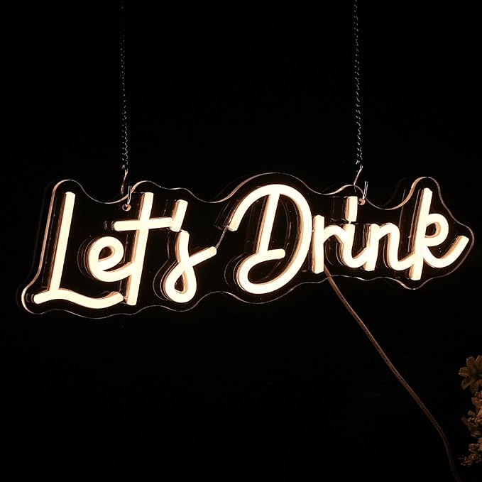 Let's Drink Neon Sign,Bar Neon Sign For Wall Decor,Warm White Led Signs Usb Powered,Living Room Decor, For Adult Boys Girls Bedroom Restaurant Hotel Party Birthday(16.5x4.7in)