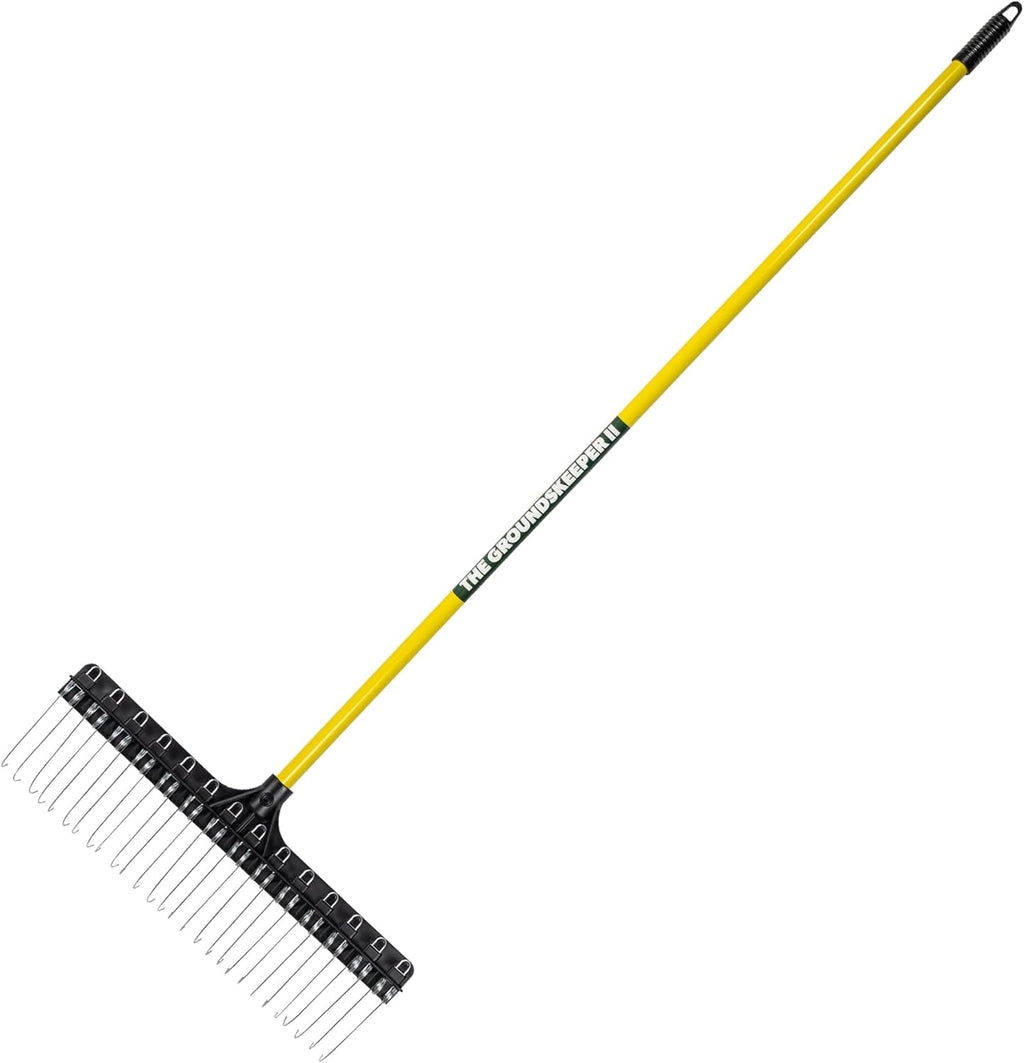 THE GROUNDSKEEPER II Rake 55-inch Lightweight Fiberglass Handle, 21-inch Head, Durable Steel Tines for Gardening, De-Thatching or Professional Landscaping