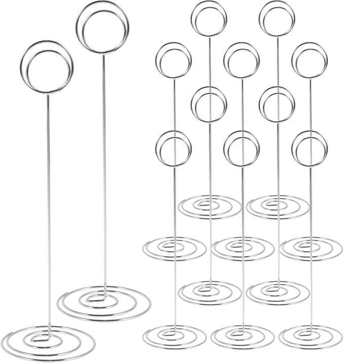 12Pcs Table Number Holder 8.66inch Tall Metal Iron Place Card Holder Lightweight Picture Holder Stand Portable Round Shape Photo Memo Note Holder for Office Wedding Party
