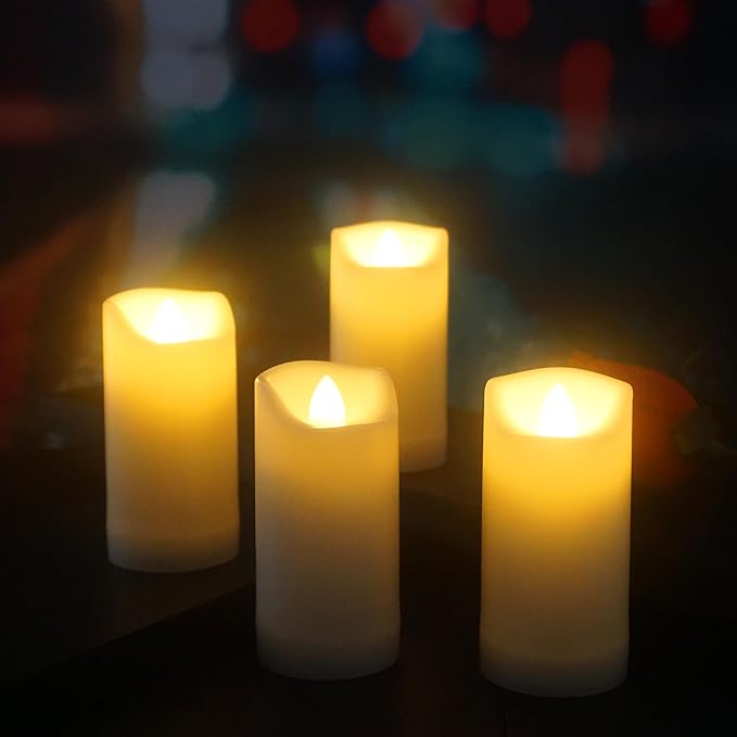 QIDEA 2”X4” Outdoor Waterproof Flameless Candles with Timer, Battery Operated Flickering Led Pillar Candles, Electric Plastic Fake Candles for Home Garden Wedding Halloween Xmas Decorations 4 Pack