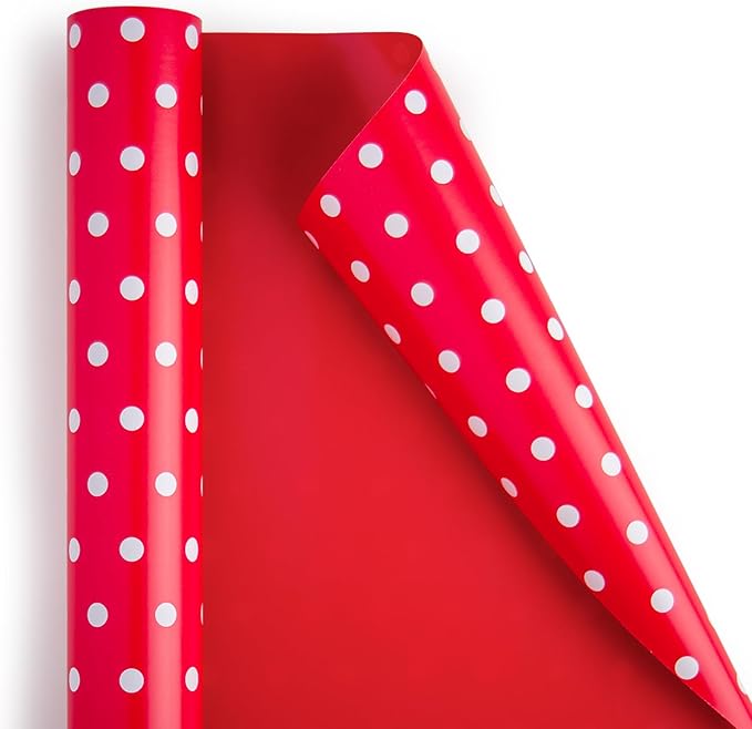 Flyhill Red Wrapping Paper,Reversible Gift Wrap Paper with Polka Dot Design for Girls,Birthday,Valentine's Day,Mother's Day(17 Inch X 32.8 Feet)
