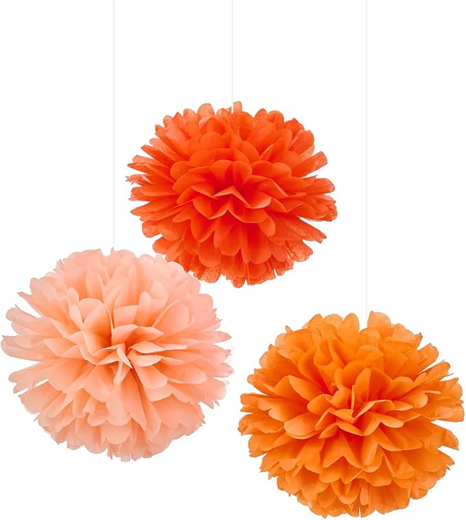 WEVEN Tissue Pom Poms Tissue Paper Flowers Tissue Fluff Balls Party Decorations 12-Inch Pack of 12 (Orange, Peach)