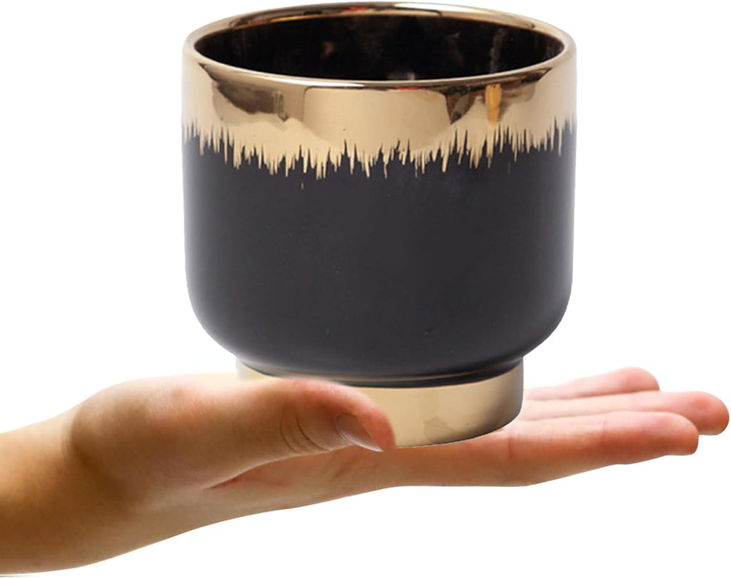 LB Black Gold Ceramic Planters for Indoor Plants, Succulent Plant Pots Ceramic Plant Pot, Modern Flower Pots for Living Room Office Home Decor, Round Flower Pot of 4.3 Inch(Plant Not Included)