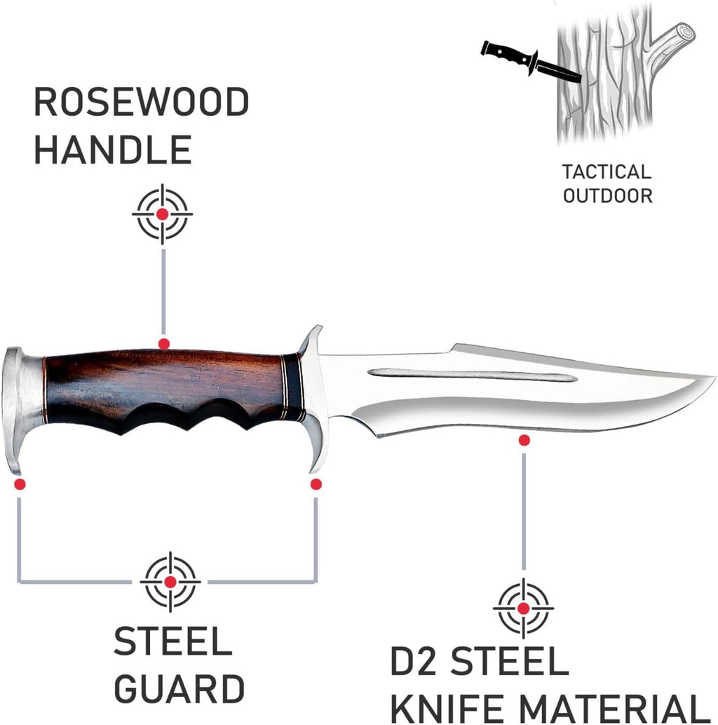 17 Inch D2 Large Bowie Knife with Sheath, Fixed Blade Hunting Knife, used for Bushcraft, Outdoor, and as a Camping Knife - Survival knife