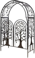 Plow & Hearth Metal Tree of Life Arched Garden Arbor w/Gate | Laser-Cut Design | Plant Support | Landscape Focal Point | Steel | 53" W x 22¾"D x 84" H