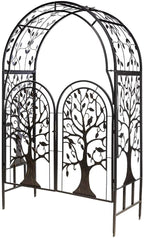 Plow & Hearth Metal Tree of Life Arched Garden Arbor w/Gate | Laser-Cut Design | Plant Support | Landscape Focal Point | Steel | 53" W x 22¾"D x 84" H