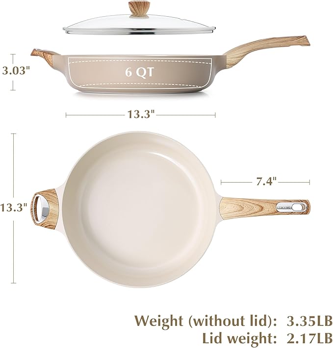 SENSARTE Ceramic Nonstick Frying Pan Skillet with Lid, 13.3 Inch Large Deep Frying Pan, 6 QT Saute Pan, Induction Pan, Healthy Non Toxic Cooking Pan with Helper Handle, PFOA PFAS PTFE Free
