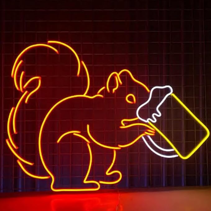 Squirrel Drinking Beer Neon Sign, 20inches Cocktail Squirrel Neon Led Light,Beer Room Bar Club Wall Décor