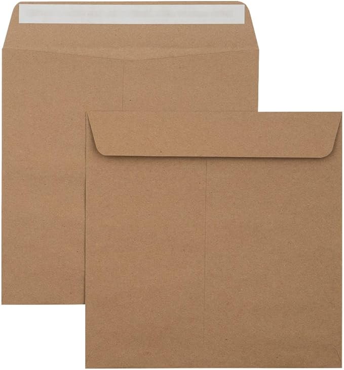 LUXPaper Square Invitation Envelopes | Peel & Press | 8" x 8" | Grocery Bag Brown | 70lb. Text | 50 Qty