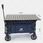 Whitsunday Folding Collapsible Utility Wagon, 400Lbs Heavy Duty Outdoor Park Beach Wagon with Table and Side Pocket for Garden Camping Sports Shopping Dark Blue