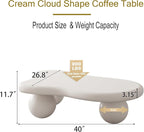 40 Inch Cloud Shaped Coffee Table with 3 Ball Legs for Living Room Cream White