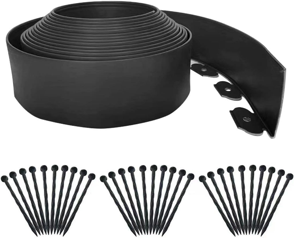 Landscape Edging 33FT,Garden Edging Borders [Extra Tall 4IN High] Flexible Lawn Edging Kit with 30pcs Stakes,Mini Plastic Fence for Landscaping Yard Flowerbeds,Grass-Black