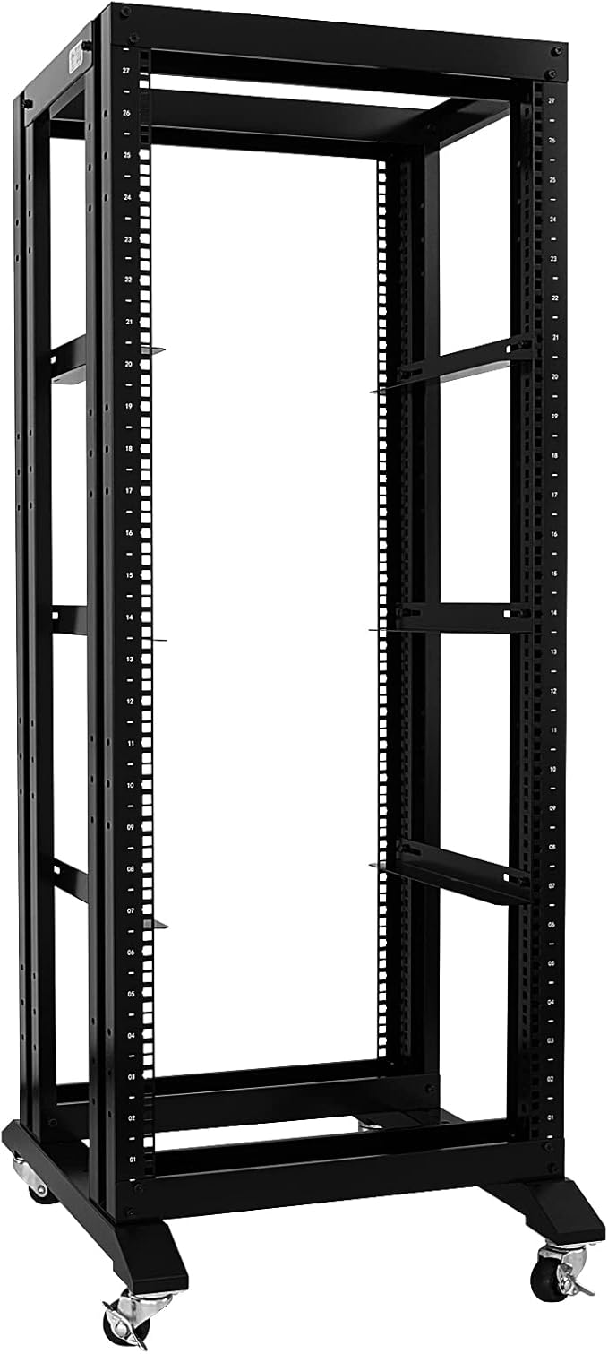 RAISING ELECTRONICS 27U 4 Post Open Frame Network Server Rack 19inch Width 600mm deep with 3 Pairs of L Rail
