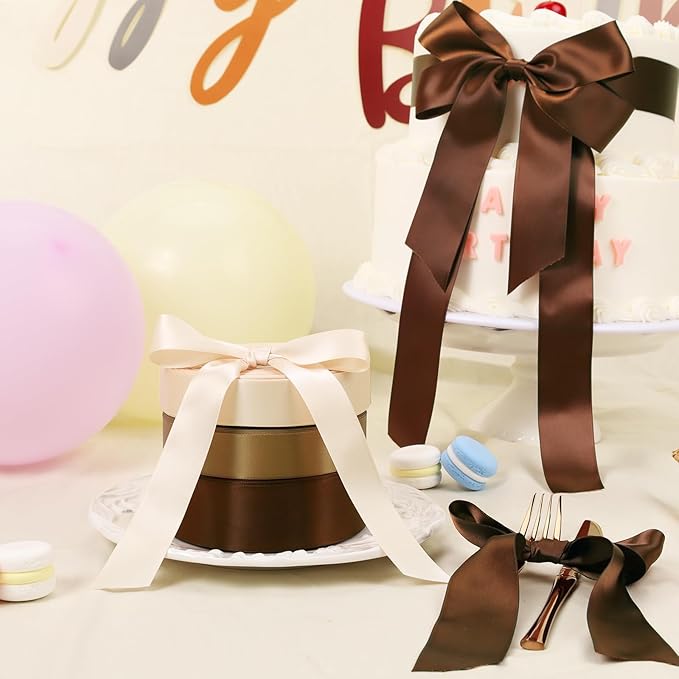 LaRibbons 1 1/2 Inch 50 Yard Double Faced Satin Ribbon,Friar Brown Satin Craft Fabric Ribbon for Gift Wrapping Floral Bouquets Wedding Party Decoration