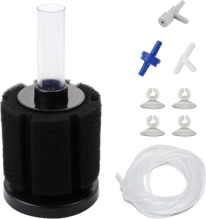 AQUANEAT Aquarium Air Powered Sponge Filter, Fish Tank Bio Bubble Filter with Airline Tubing, Valves, Suction Cup (Up to 20Gal)