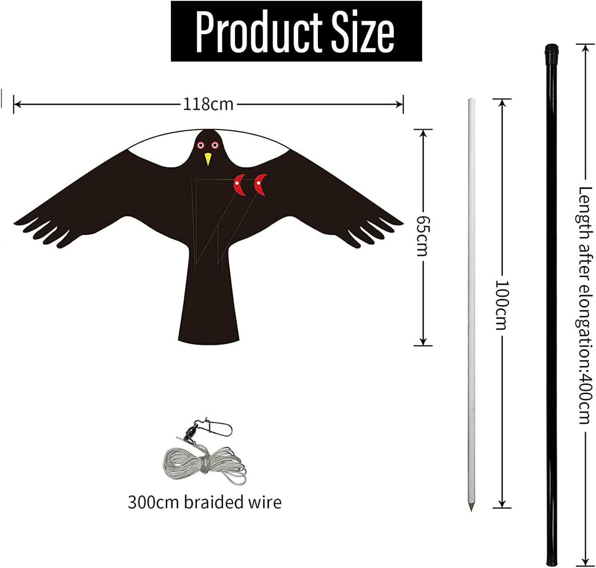 Bird Hawk Flying Kite with Pole Crops Farm Protector Bird Scarer Flying Kite with 4m Pole-Style C