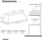 CHETTO C Stainless Steel Range Hood Cover with 4-Speed Vent Hood Insert Custom Handcrafted Metal Kitchen Fan with Towel Rack LED Light 54"W x21"D x39"H White Wall Mount