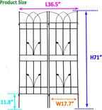 2 Pack Metal Garden Trellis 71" Black Fence Rustproof Garden Trellis for Climbing Plants Support Roses Flower Outdoor Lawn, Black