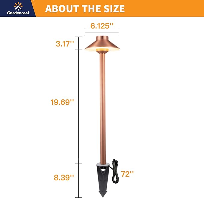 Brass Path Lights Copper, Low Voltage LED Landscape Pathway Lights, 12V Outdoor Waterproof Landscape Lighting(Hat) for Walkway Driveway Garden Yard Without G4 Bulb