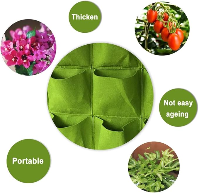 WFIST Vertical Hanging Planter Bag, Breathable Felt Wall Garden Planter with Metal Grommets, Indoor/Outdoor Space-Saving Herb & Flower Growing Pouch (9-Pocket)