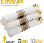 200Guests Pre Rolled Gold Plastic Silverware Sets - Heavy Duty Gold Cutlery - Include 200 Pack Wrapped Disposable Utensils with Napkins for Parties & Dinners & Weddings