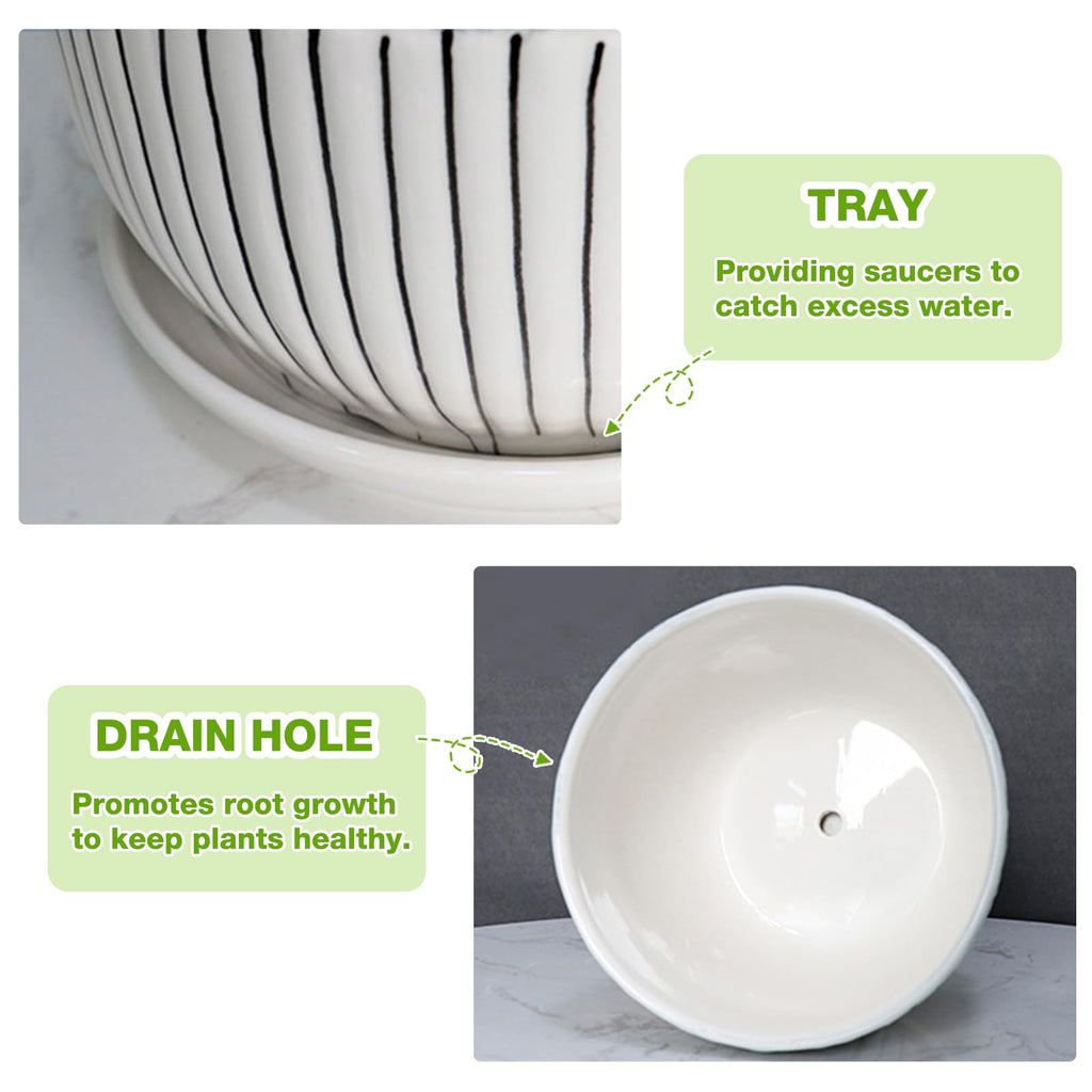 Hlukana Ceramic Plant Pots Set of 3, 6.75/5.6/4.2 inch Planters with Drainage Holes and Saucer, Flower Pot Outdoor Indoor, Modern Decorative Planters for House Plants Garden Planters Succulent Pots