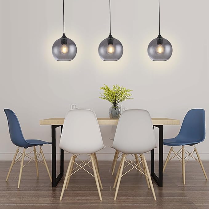 Gray Glass Pendant Lights Kitchen Island Lighting Globe Pendant Light Fixtures Modern Pendant Lighting for Kitchen Island Bedroom Living Dining Room Light Fixture-9.8in,2Pack