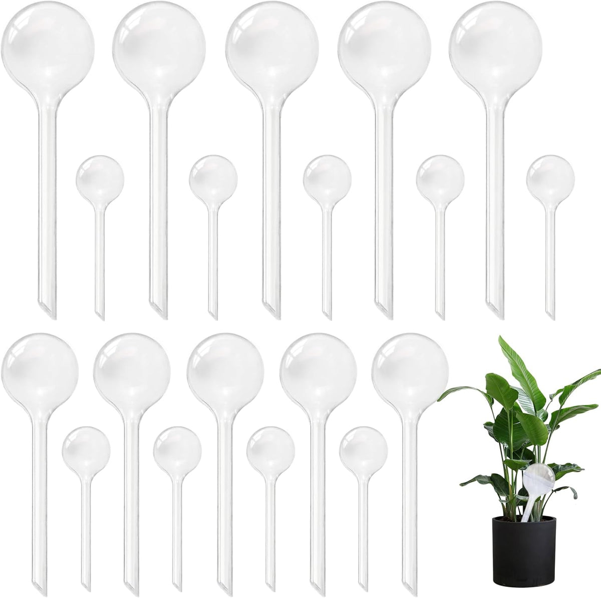 20 PCS Clear Plant Watering Globes,Plastic Self-Watering Bulbs,Self Watering Planter Insert Plant Accessories for Plants Indoor,Outdoor,Flowerpot,Home Garden(Large,Medium,Small)