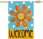 CROWNED BEAUTY Summer Floral House Flag Double Sided 28x40 Inches Large Burlap Seasonal Welcome Yard Porch Decoration for Outside (Blue) CF1838-40