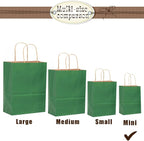 Bakepacker 100 Pcs Deep Green Mini Paper Gift Bags with Handles 6"x4.5"x2.5" Brown Kraft Party Favor Bags Multiple Uses (Mini size)