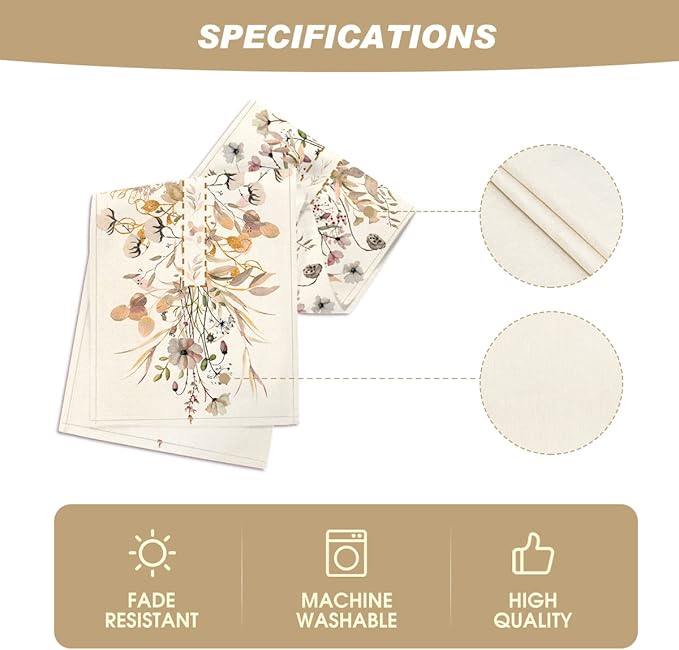 Artoid Mode Wildflower Leaves Floral Fall Table Runner, Autumn Thanksgiving Kitchen Dining Table Decoration for Indoor Outdoor Home Party 13x72 Inch