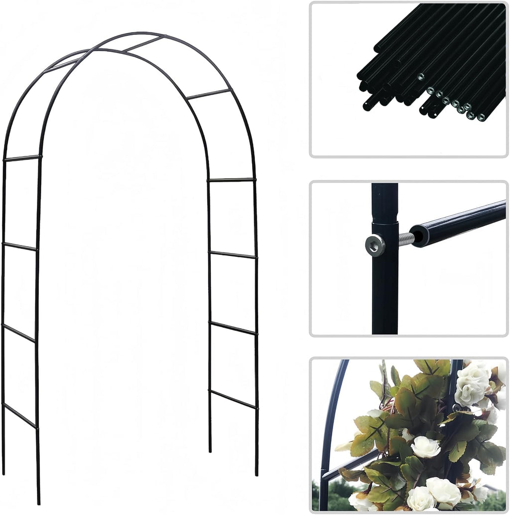 Garden Arch, Outdoor Flower Garden Arch Trellis, Sturdy Steel Arbor for Climbing Plants, Wedding Decoration, 94" H x 55" W, Black