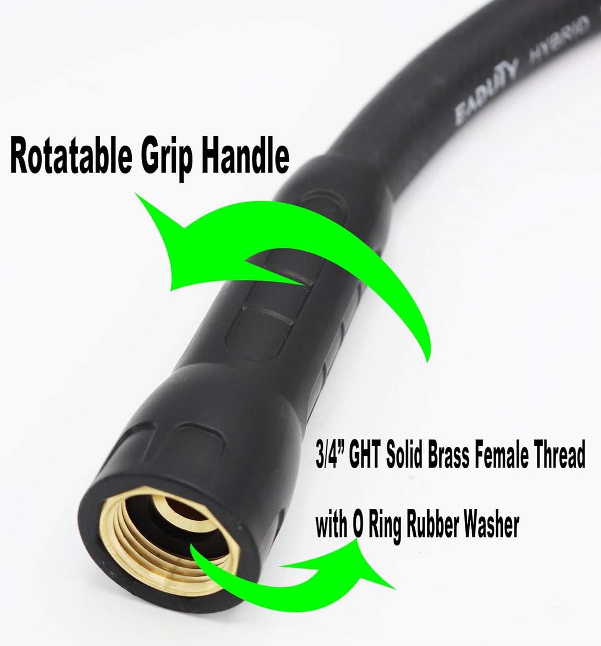 Hybrid Garden Hose 5/8 IN. x 50 FT, Heavy Duty, Lightweight, Flexible with Rotatable Grip Handle and Solid Brass Fittings